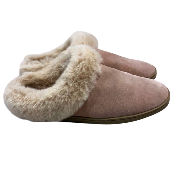 MySlippers Shoes - MySlippers Women Scuff Slippers Pink Faux Fur Lined Suede House Shoes Loungewear